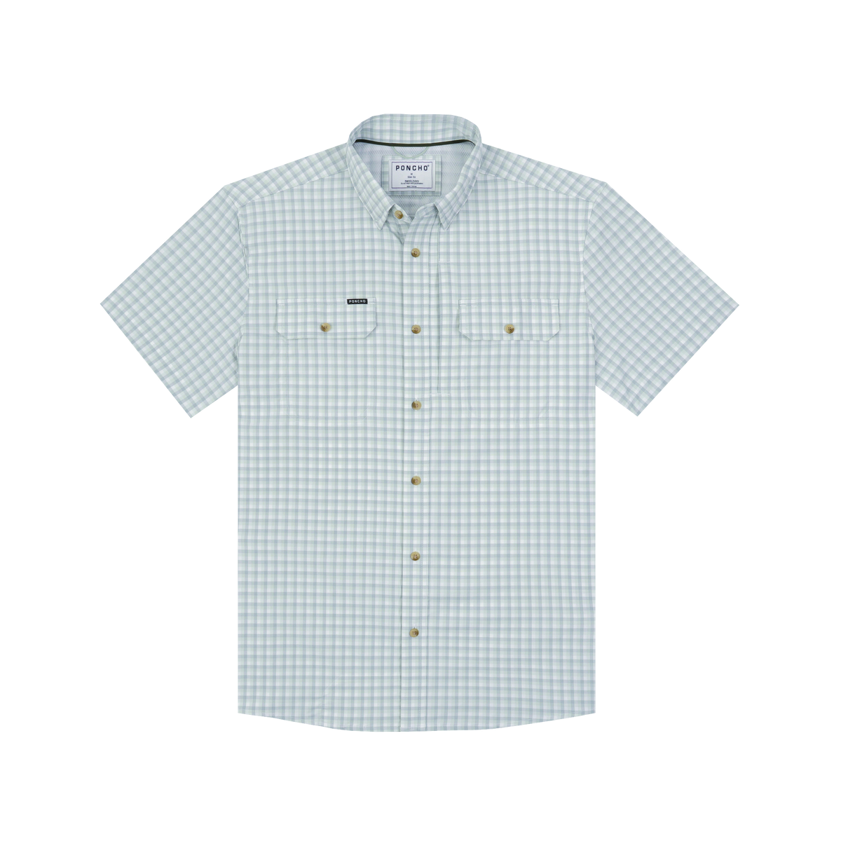 The Kahala light blue checked short sleeve outdoor shirt with button collar and dual chest pockets