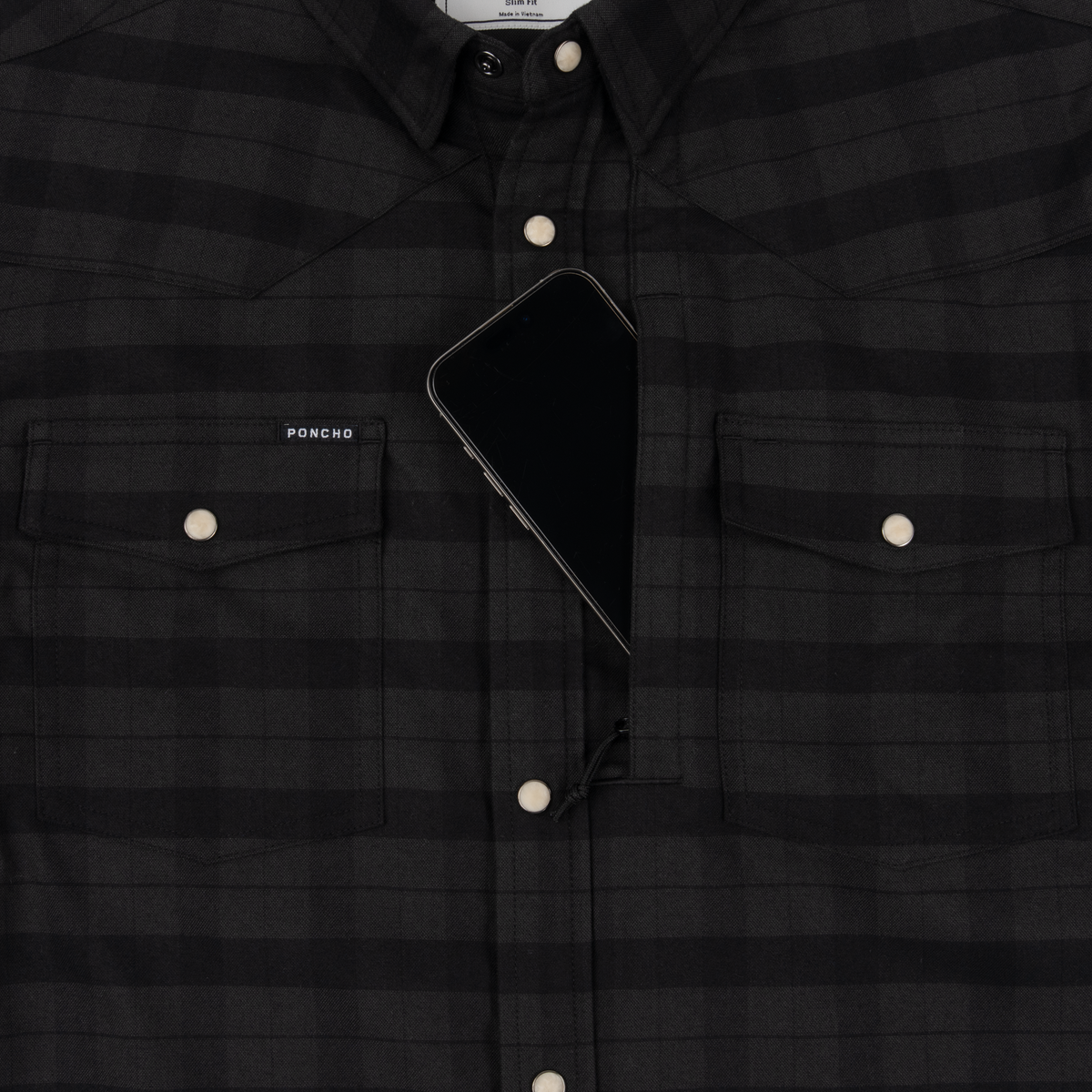 Poncho Outdoors The North Rim black plaid pearl snap outdoor shirt with dual chest pockets