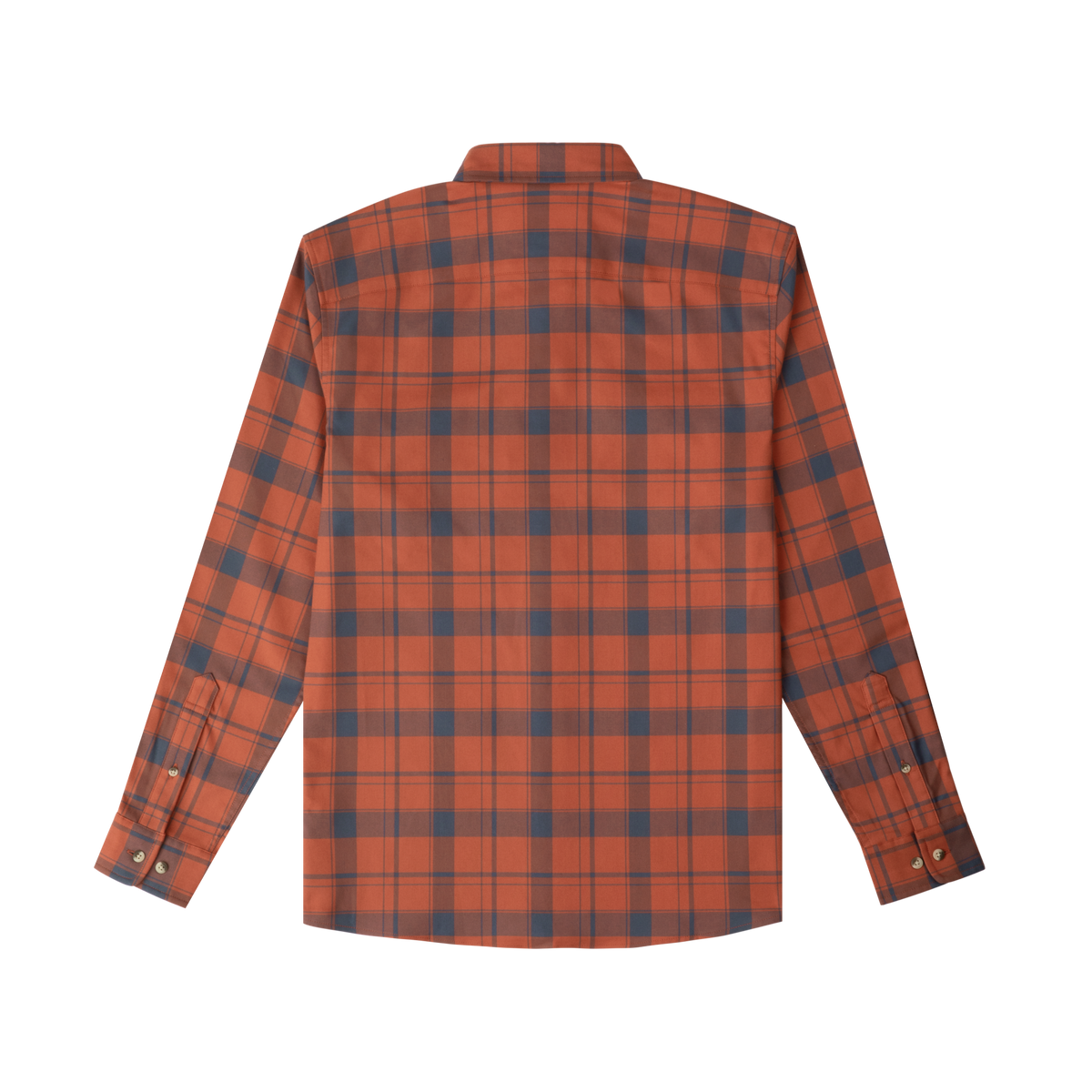 product photo red and navy plaid flannel back