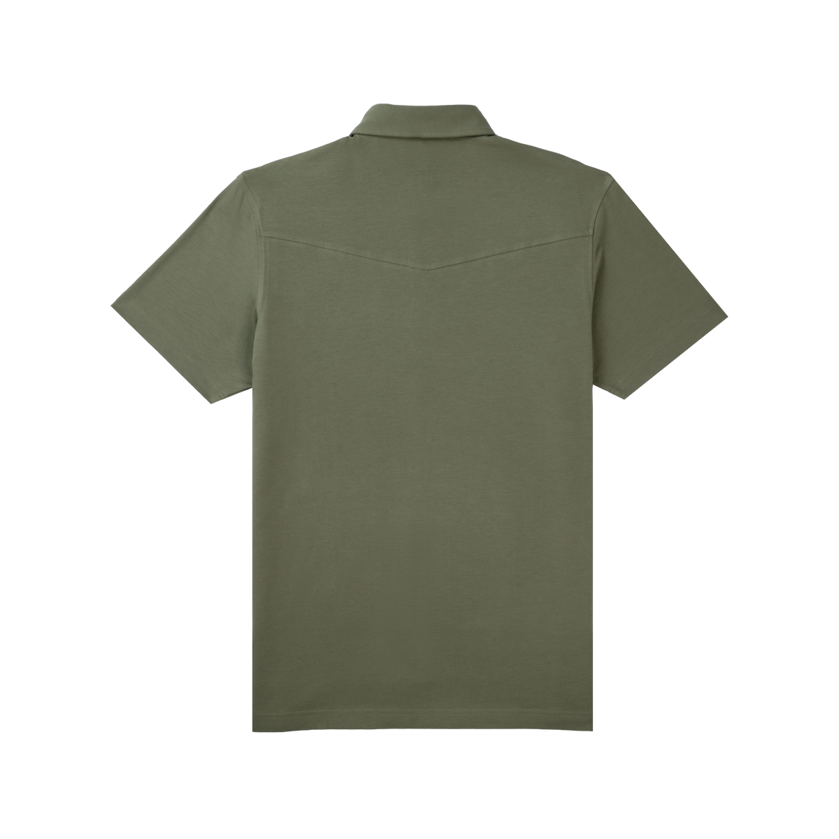 The back view of a green short-sleeve polo shirt related to The Jalapeno Cream Cheese product.