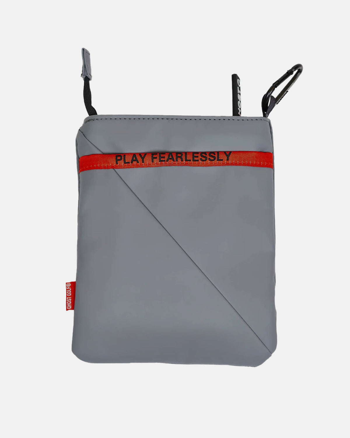 Grey Pouch with Red Play Fearlessly Stripe