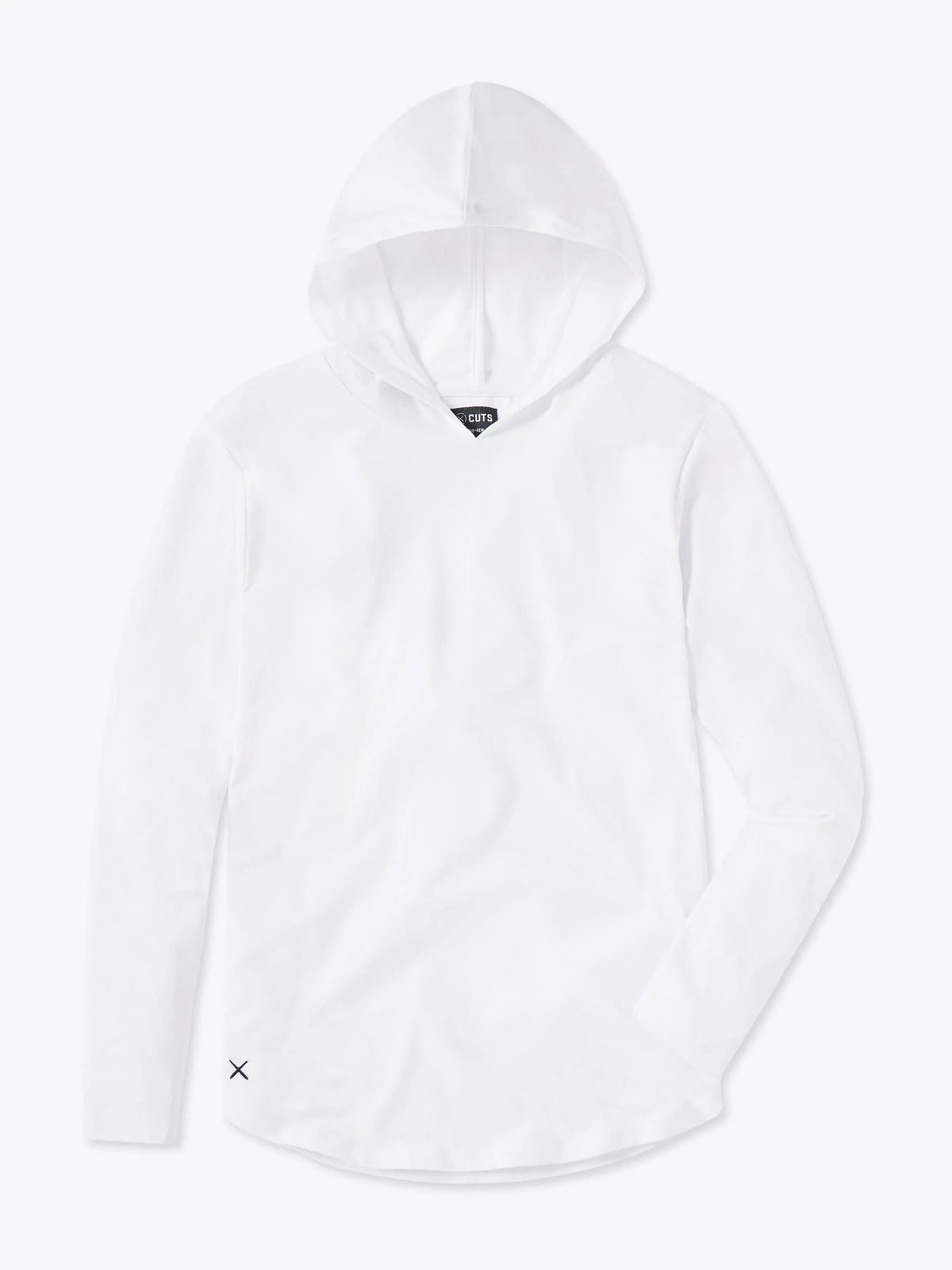 AO Long Sleeve Hooded Curve-Hem Tee | White Signature-fit PYCA Pro®