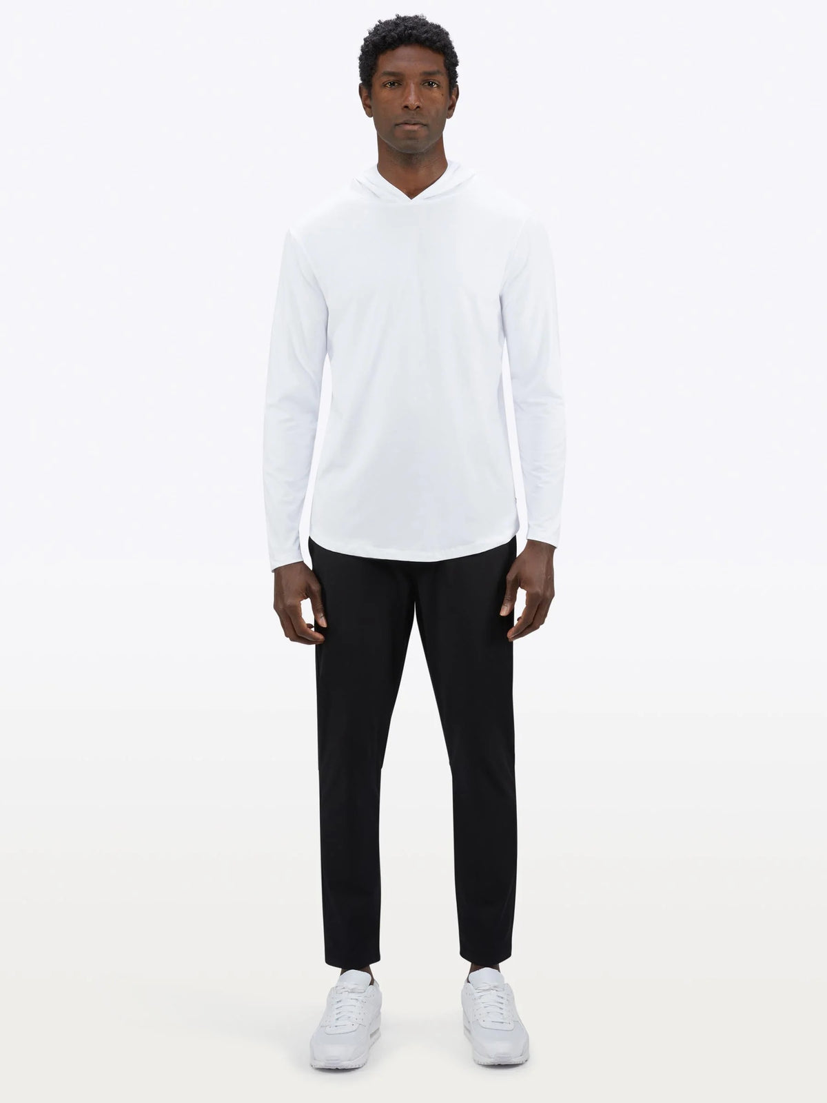 AO Long Sleeve Hooded Curve-Hem Tee | White Signature-fit PYCA Pro®