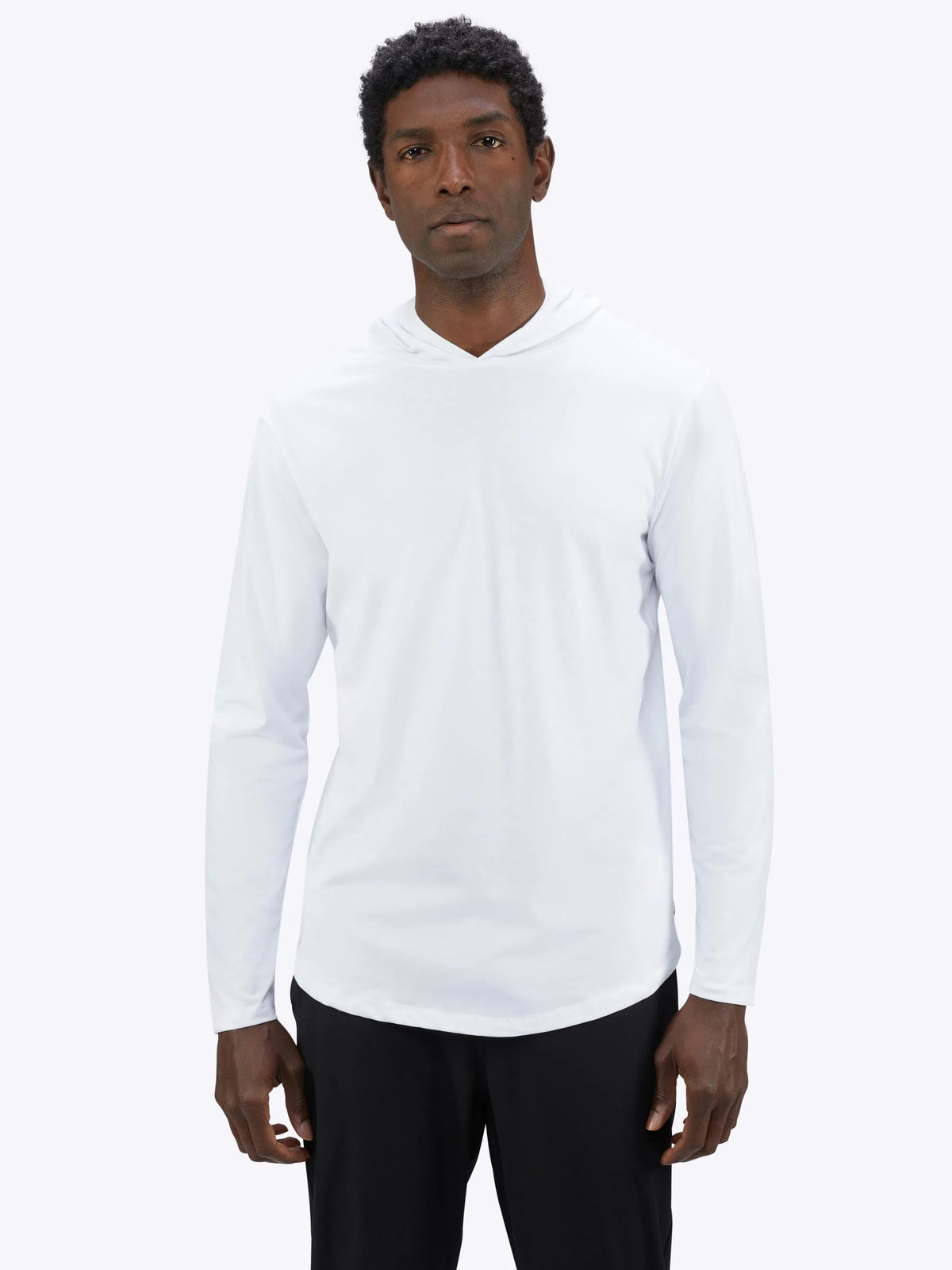 AO Long Sleeve Hooded Curve-Hem Tee | White Signature-fit PYCA Pro®
