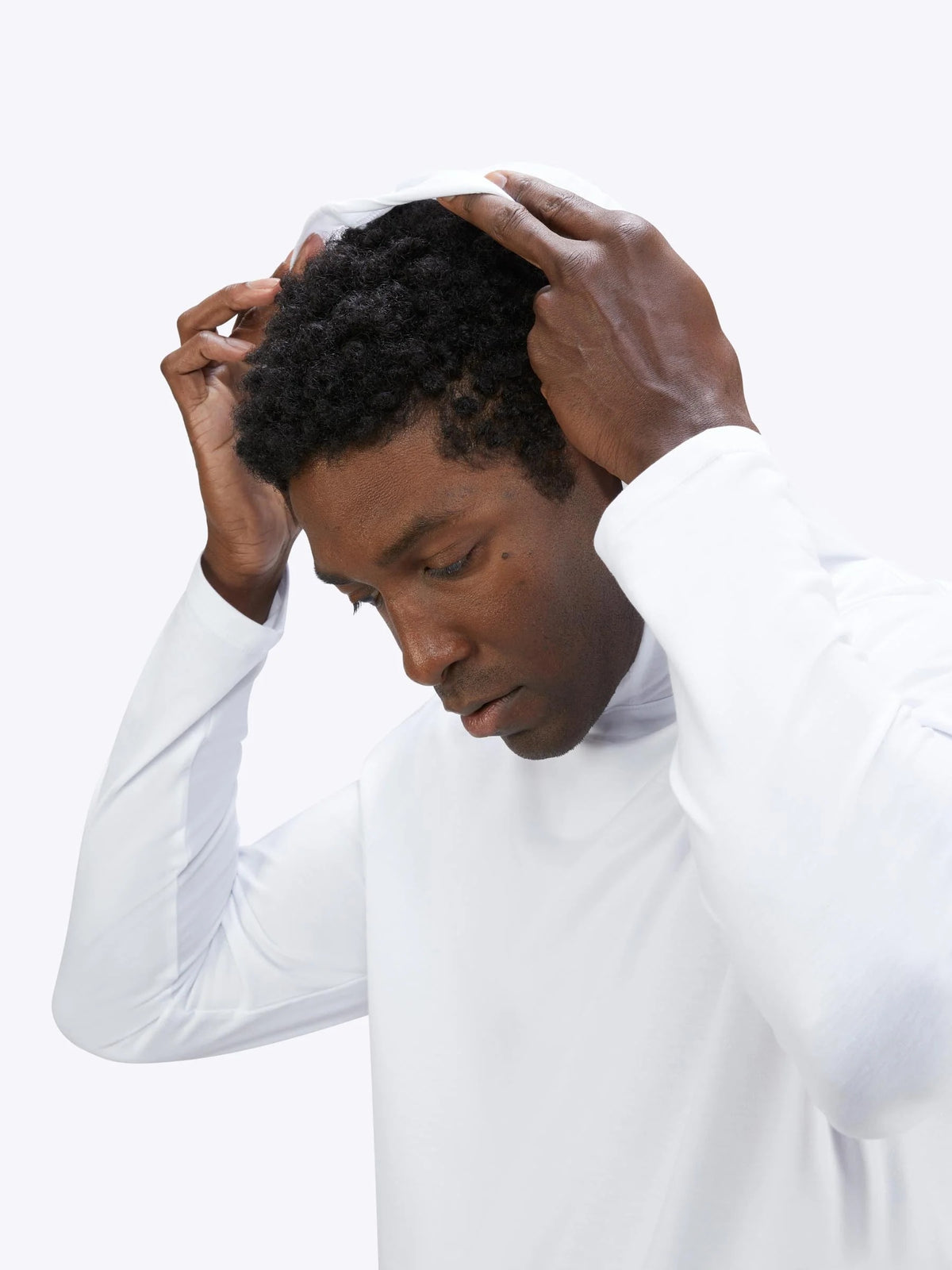 AO Long Sleeve Hooded Curve-Hem Tee | White Signature-fit PYCA Pro®