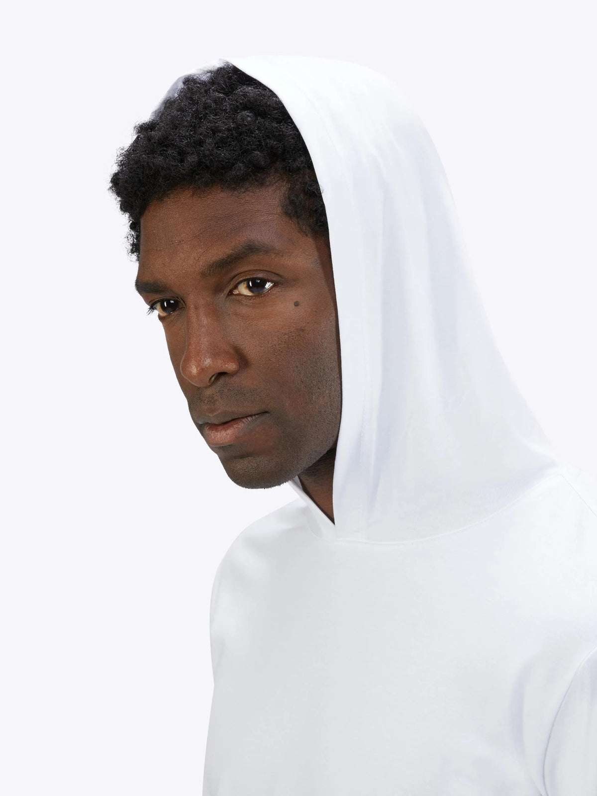AO Long Sleeve Hooded Curve-Hem Tee | White Signature-fit PYCA Pro®