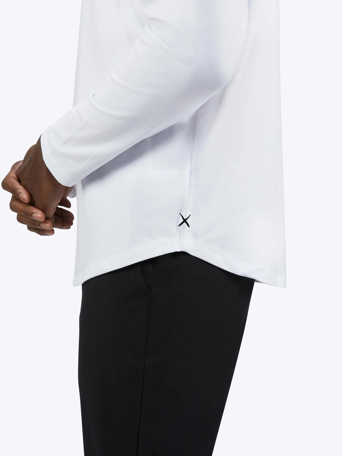 AO Long Sleeve Hooded Curve-Hem Tee | White Signature-fit PYCA Pro®