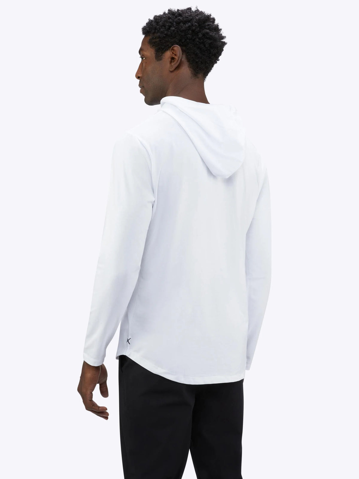 AO Long Sleeve Hooded Curve-Hem Tee | White Signature-fit PYCA Pro®