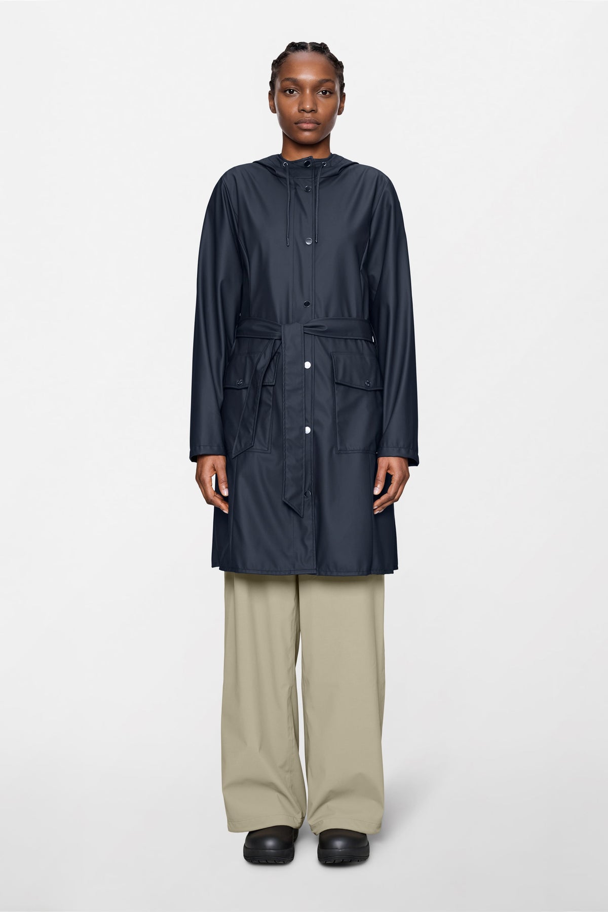 RAINS Curve Long Jacket
 Navy Jacket