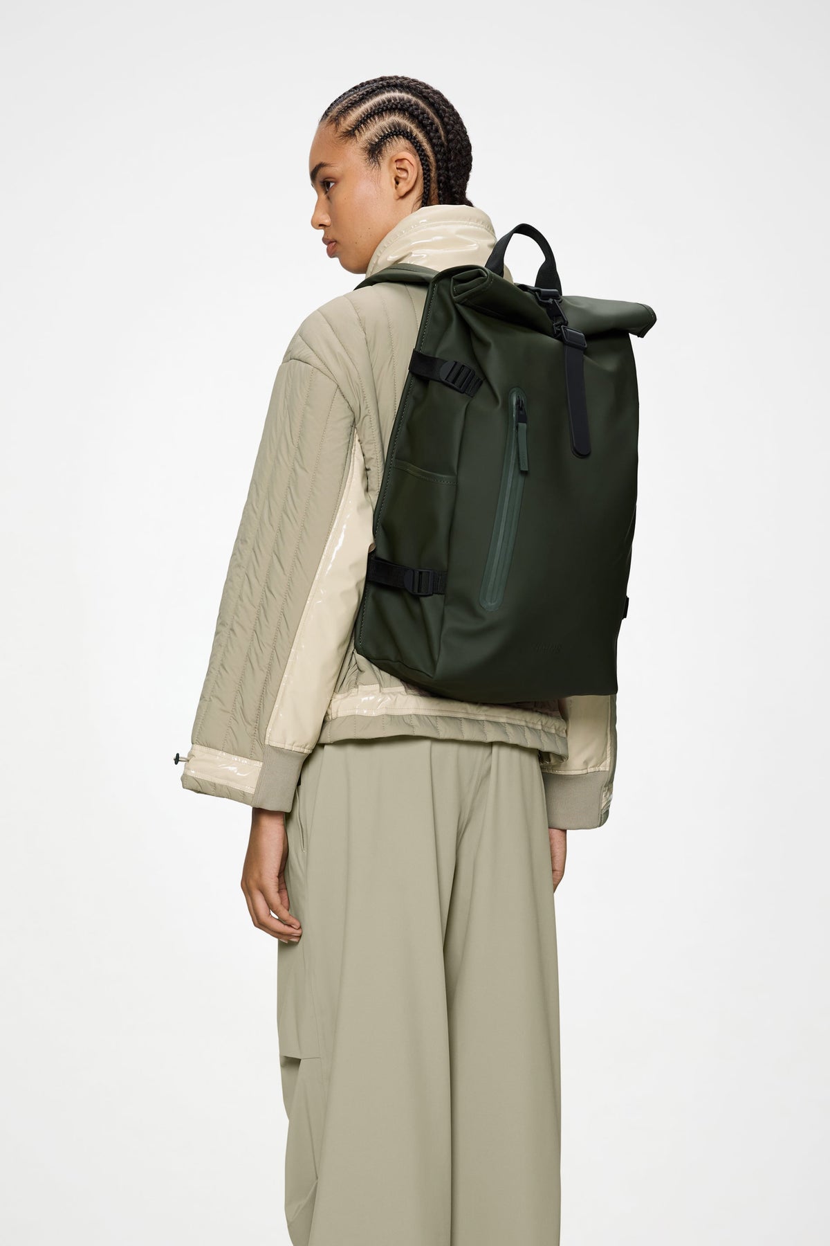 RAINS Rolltop Rucksack Large Green 23L H63 x D14 x W32 cm Backpack