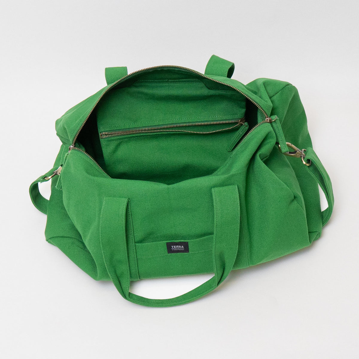 canvas green gym bag with pockets#color_moss-green