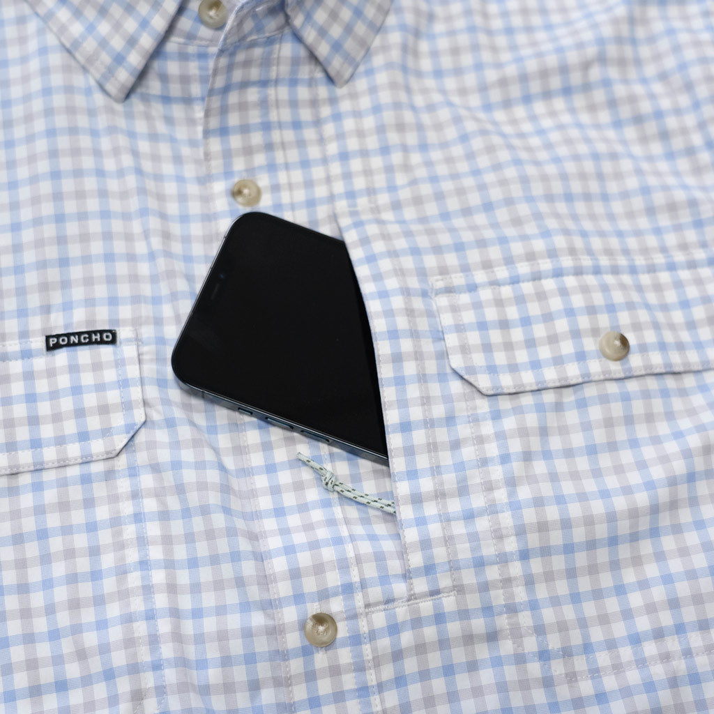 Blue &amp; Grey plaid shirt shirt  sleeve cell pocket