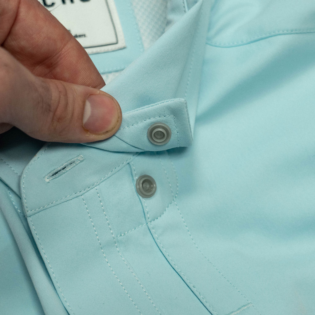 Aqua green shirt long sleeve collar snap