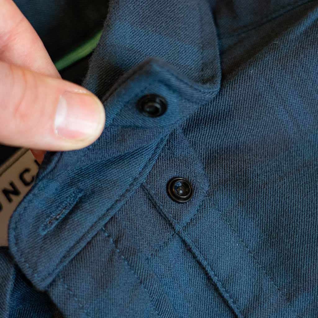 Close up photo of Blue Goose shirt collar 