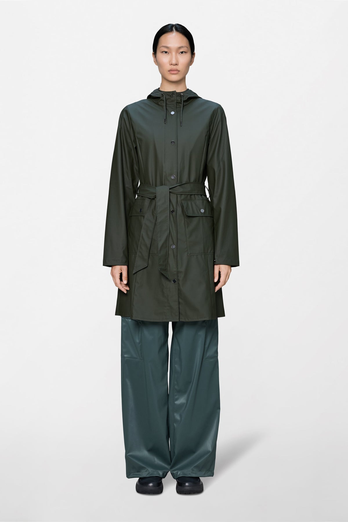 RAINS Curve Long Jacket
 Green Jacket