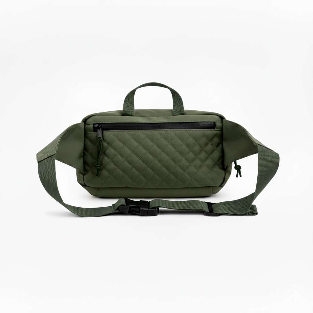 Everyday Fanny Pack (Fern) with waterproof zippers and adjustable strap, perfect for errands and travel with its 2.3L spacious design.