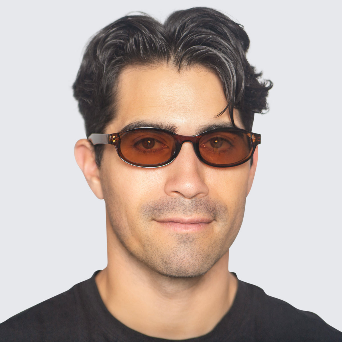 Jaxy Bardot Oval sunglasses — worn view #Color_Brown