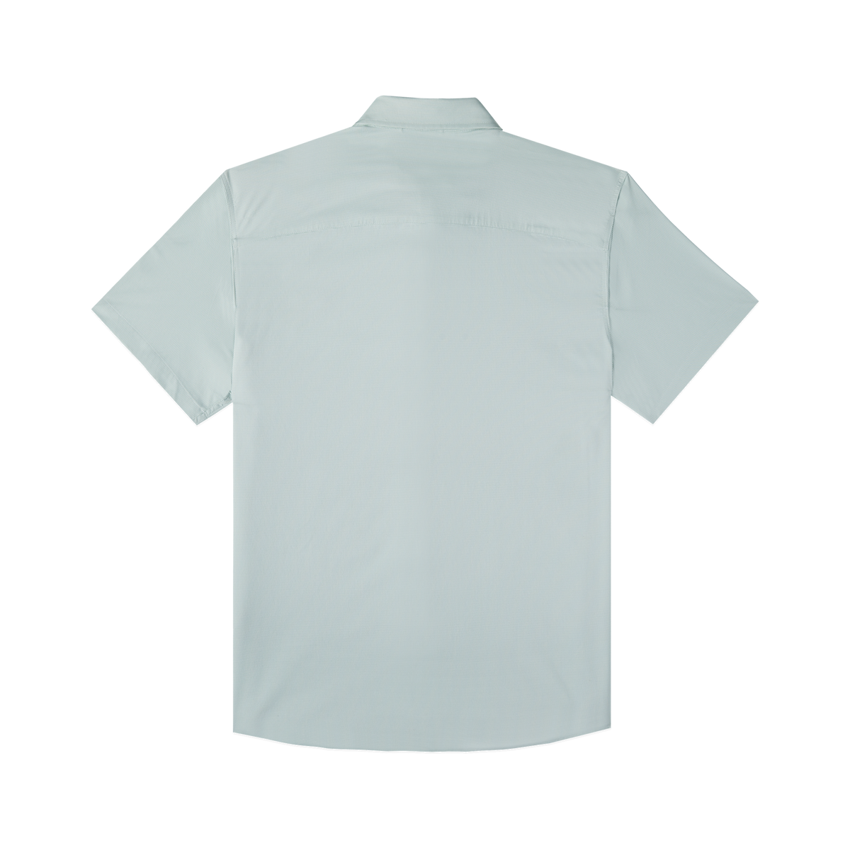 back view of green microgrid short sleeve shirt