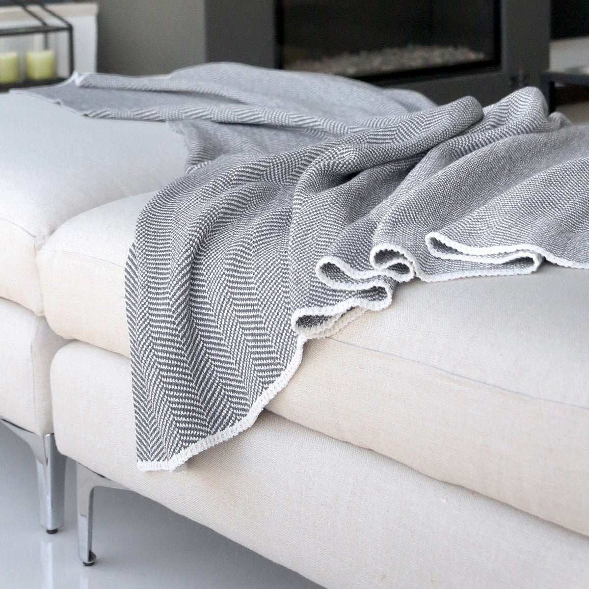 In2Green Eco Throw Cotton Sustainable Knit Throw Blanket - Herringbone
