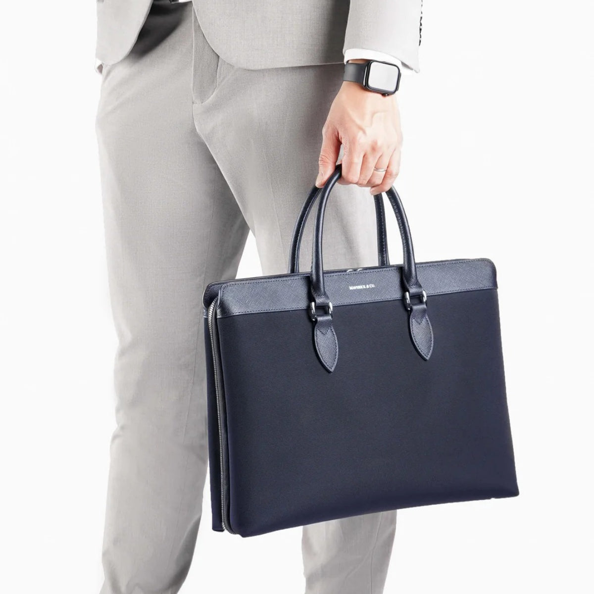 Alpha Leather-Trimmed Briefcase