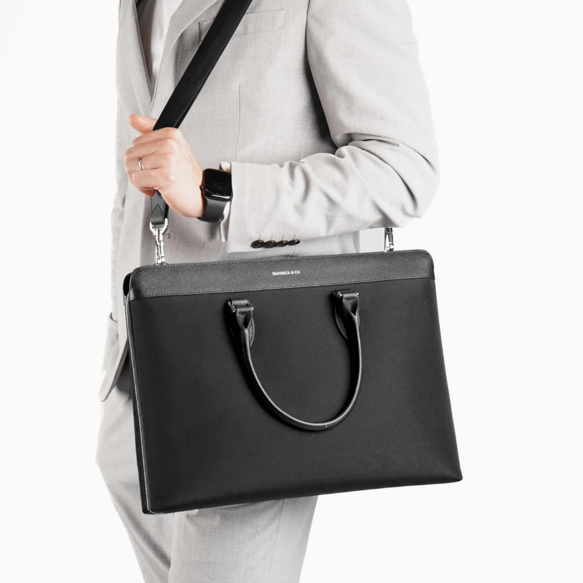 Alpha Leather-Trimmed Briefcase