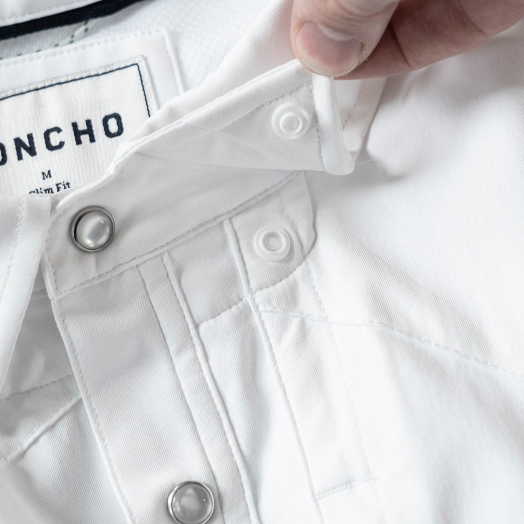 Western Shirt, pearl snap buttons short sleeve white collar snap