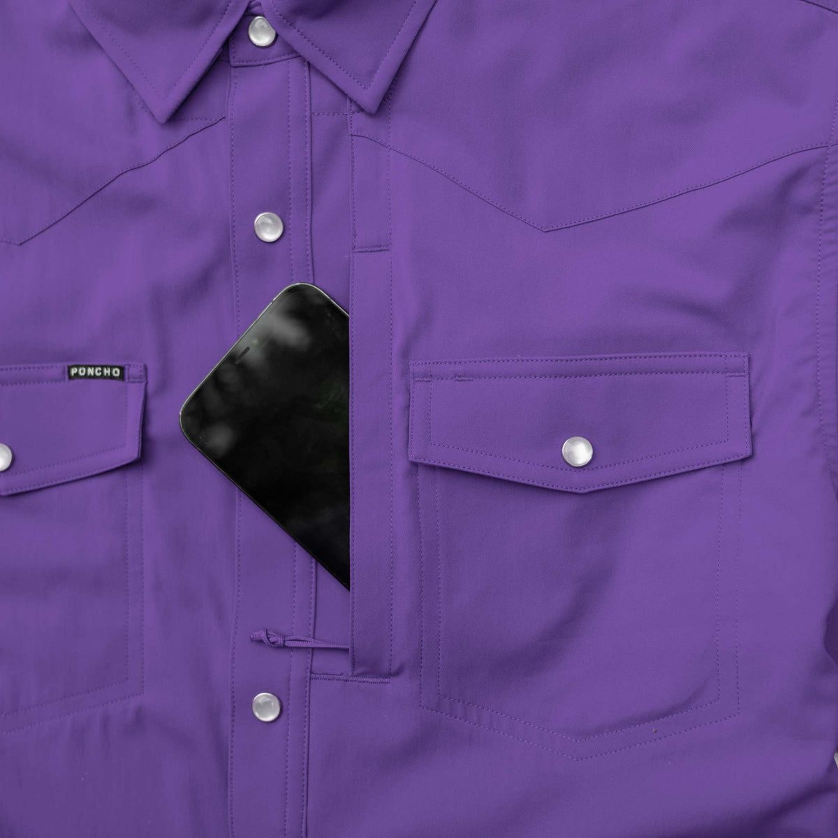 closeup of phone in zip chest pocket