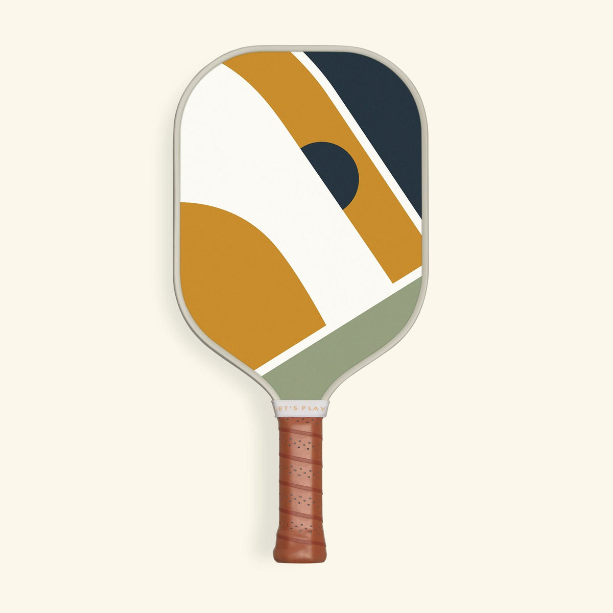 Recess Sonny pickleball paddle front view with bold abstract geometric design in mustard gold navy cream and sage green