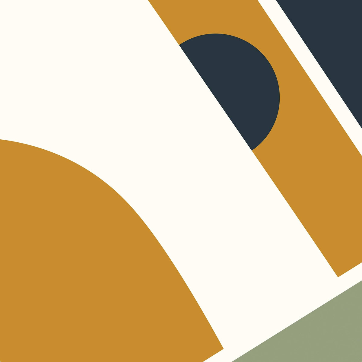 Close-up detail of Recess Sonny pickleball paddle abstract geometric pattern in mustard gold navy and sage green
