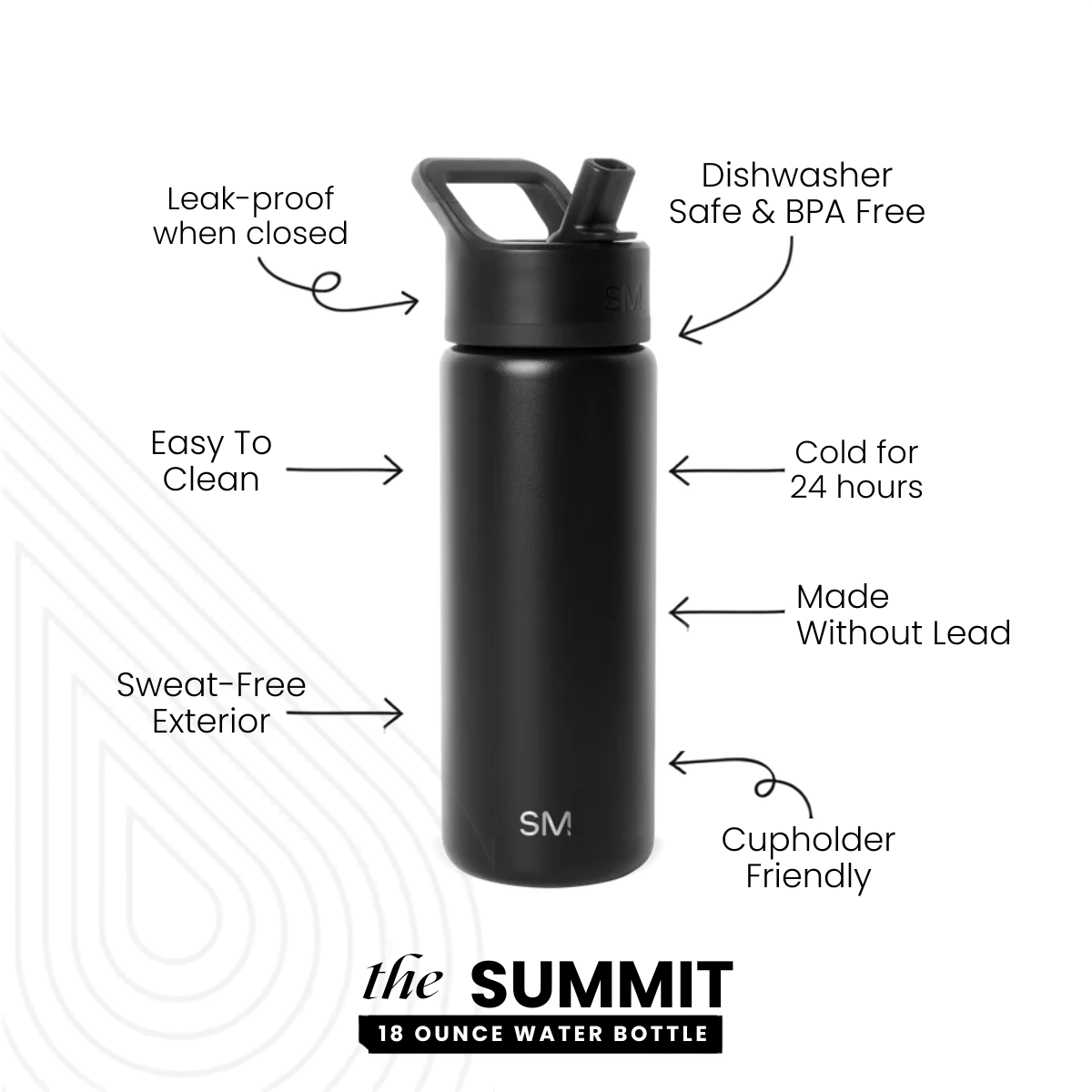 Summit Water Bottle 2.0 - 18oz - Midnight Black
