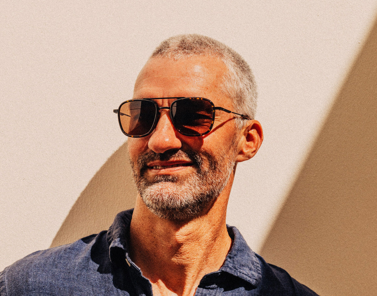 STORY man smiling wearing sunski estero sunglasses