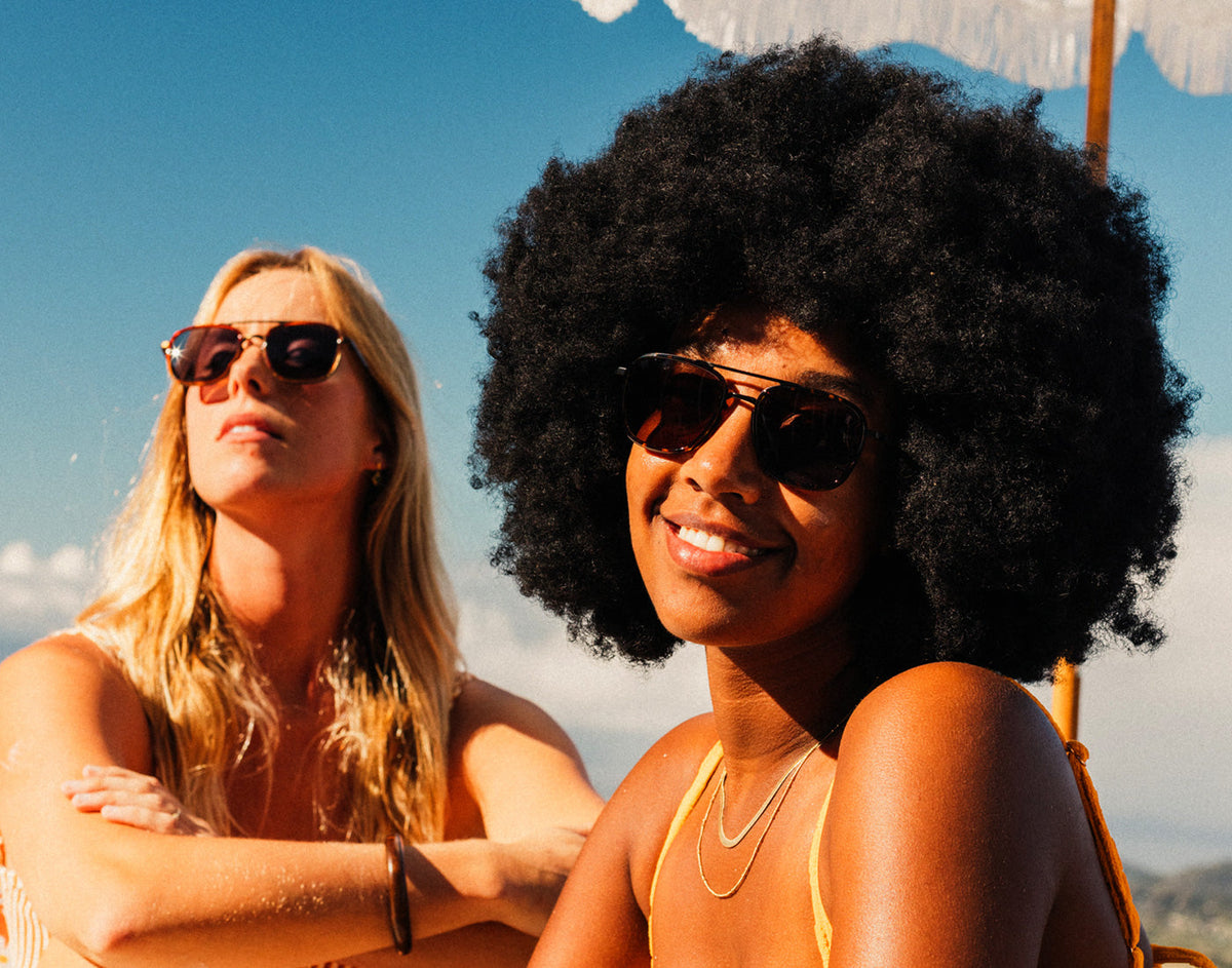STORY two girls wearing sunski estero sunglasses