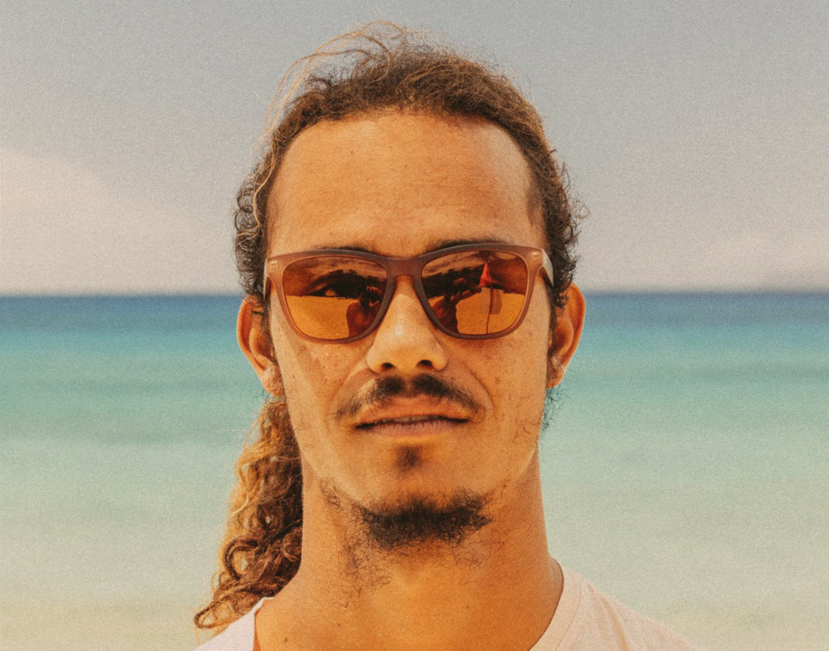 STORY man looking straight on wearing sunski headland sunglasses